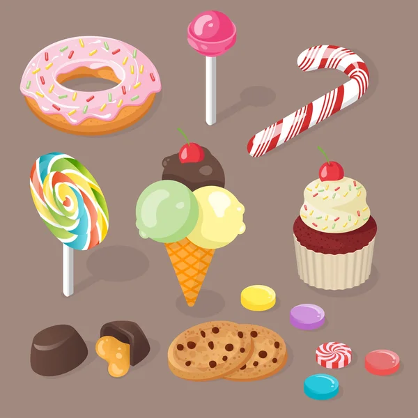 Isometrischer Vektor 3D Illustration von Süßigkeiten. — Stockvektor
