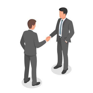 Sözleşmesinde el sıkışan ve yapım izometrik iş adamları 