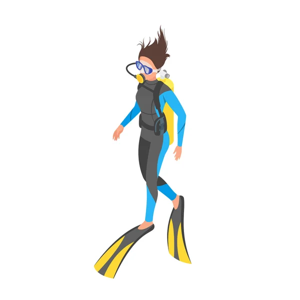 等尺性 3 d ベクトル ダイバーの女性のイラスト — ストックベクタ