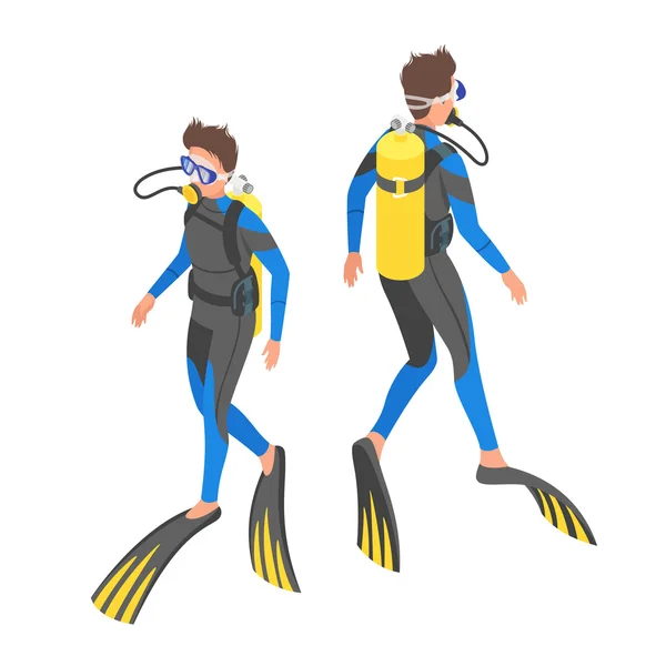 Isométrico 3d vetor ilustração de mergulhador . —  Vetores de Stock