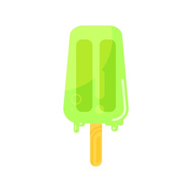 Lezzetli yeşil dondurma simge vektör düz stil çizim.