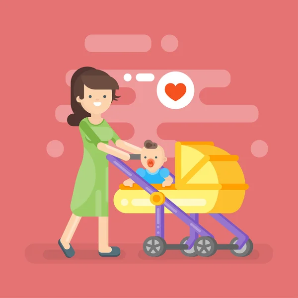 Vector illustration of happy mother caring her kid — Stock Vector