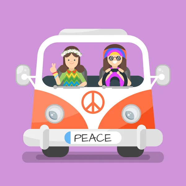 Εικονογράφηση διάνυσμα δύο happy hippie άνδρα και γυναίκας — Διανυσματικό Αρχείο
