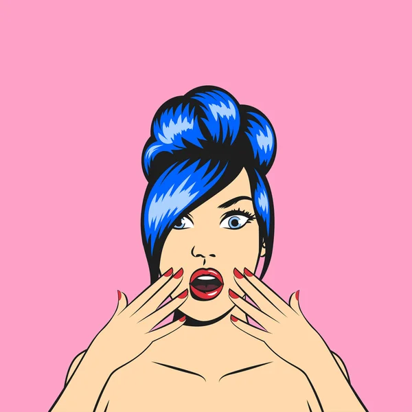 Popart verrast vrouw — Stockvector