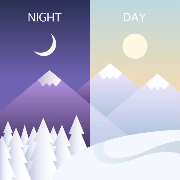 Día y noche en invierno — Vector de stock