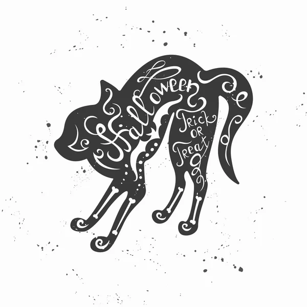 Векторний Хеллоуїн намальований друкарський плакат з чорним котом . — стоковий вектор