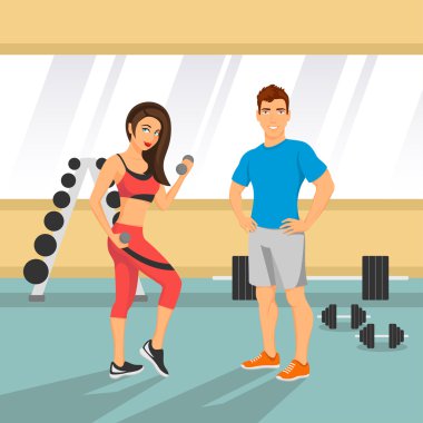 Bir spor salonunda formda bir çiftin illüstrasyon.