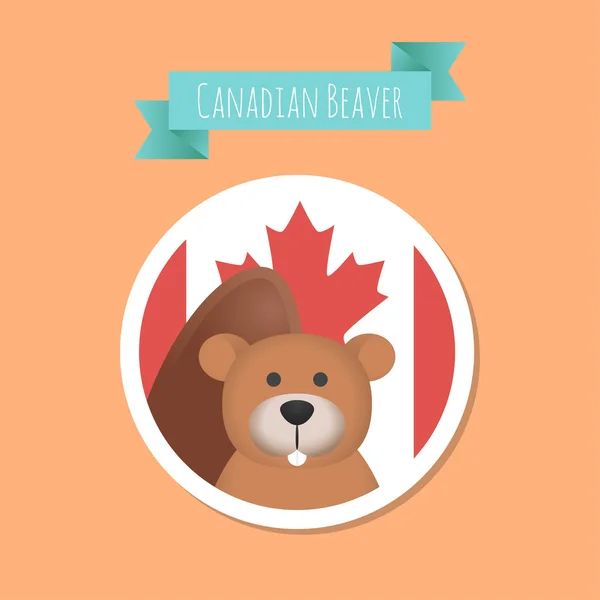 캐나다 귀여운 비버 스티커 — 스톡 벡터