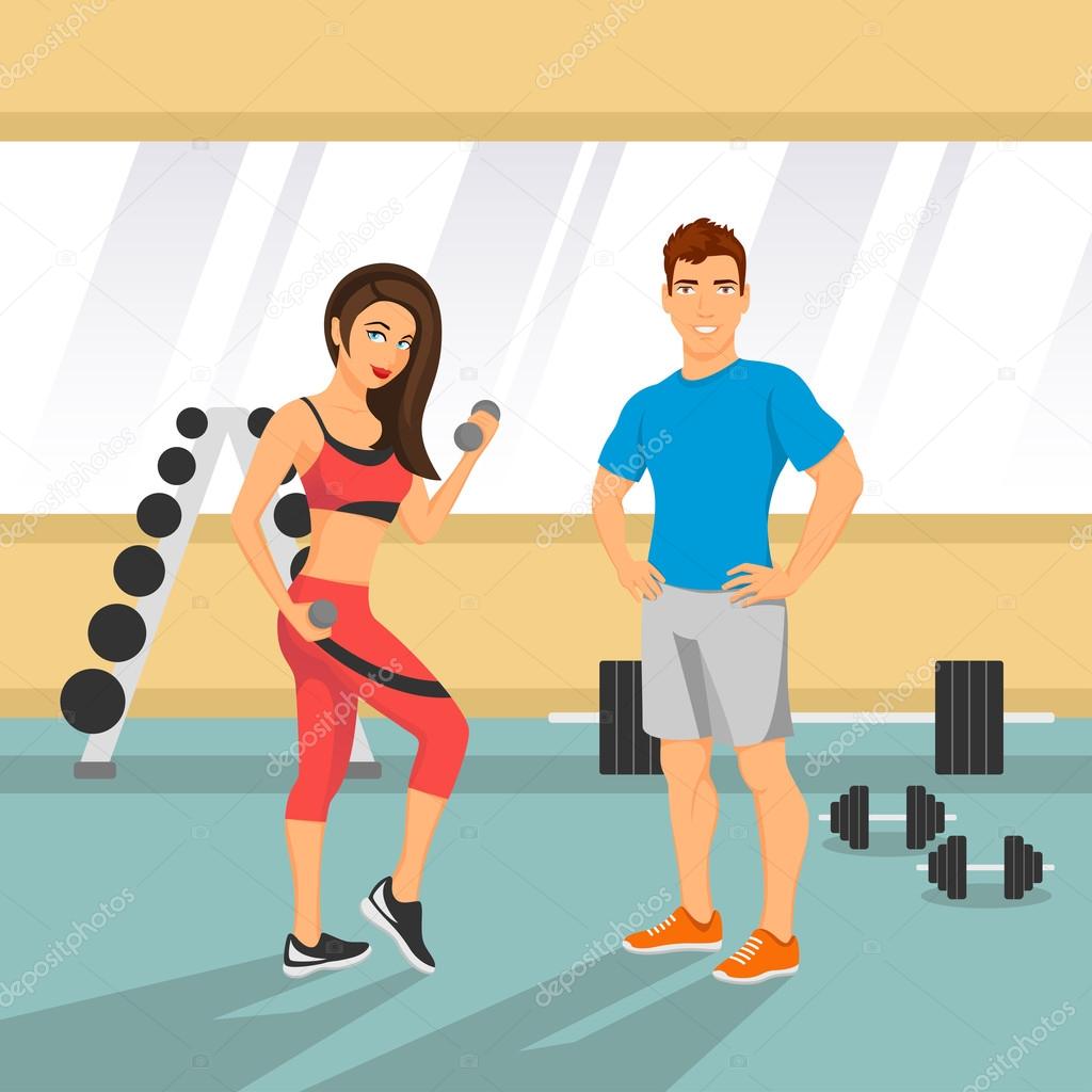 Illustration of a fit couple in a gym.