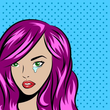 Pop art vektör çizim gözyaşı olan kadın