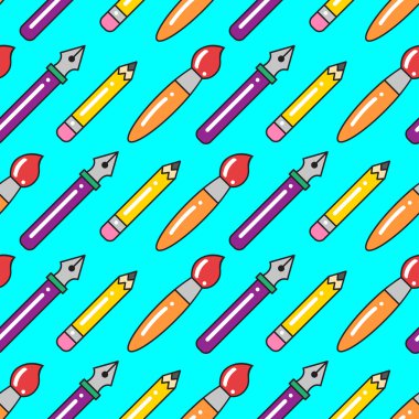 Kalem, fırça ve kurşun kalem ile Seamless renkli modeli.