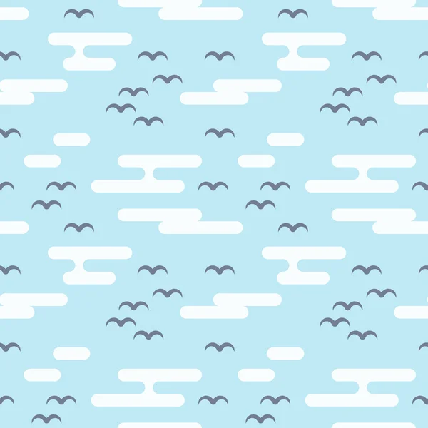 Nahtloses Muster mit Vögeln und Wolken. flacher Stil. — Stockvektor