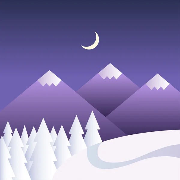 Fondo de invierno con montañas por la noche — Vector de stock