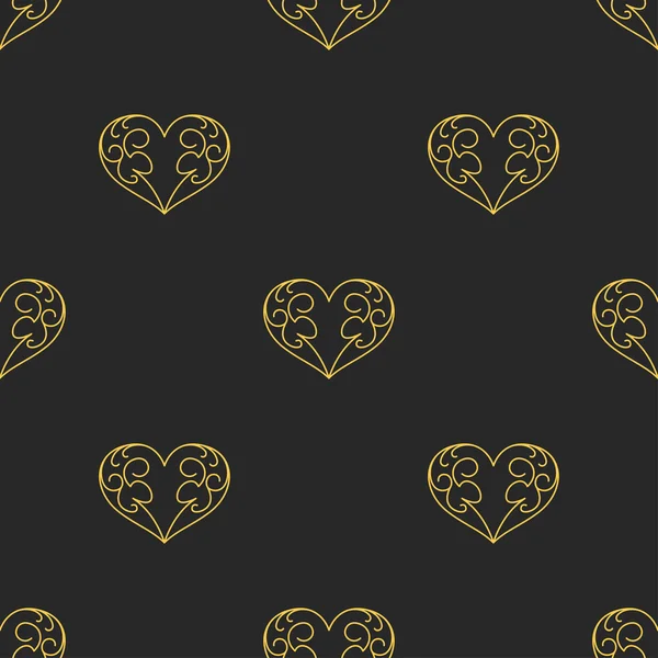 Patrón sin costuras con corazones dorados sobre fondo oscuro. Fondo día de San Valentín . — Vector de stock