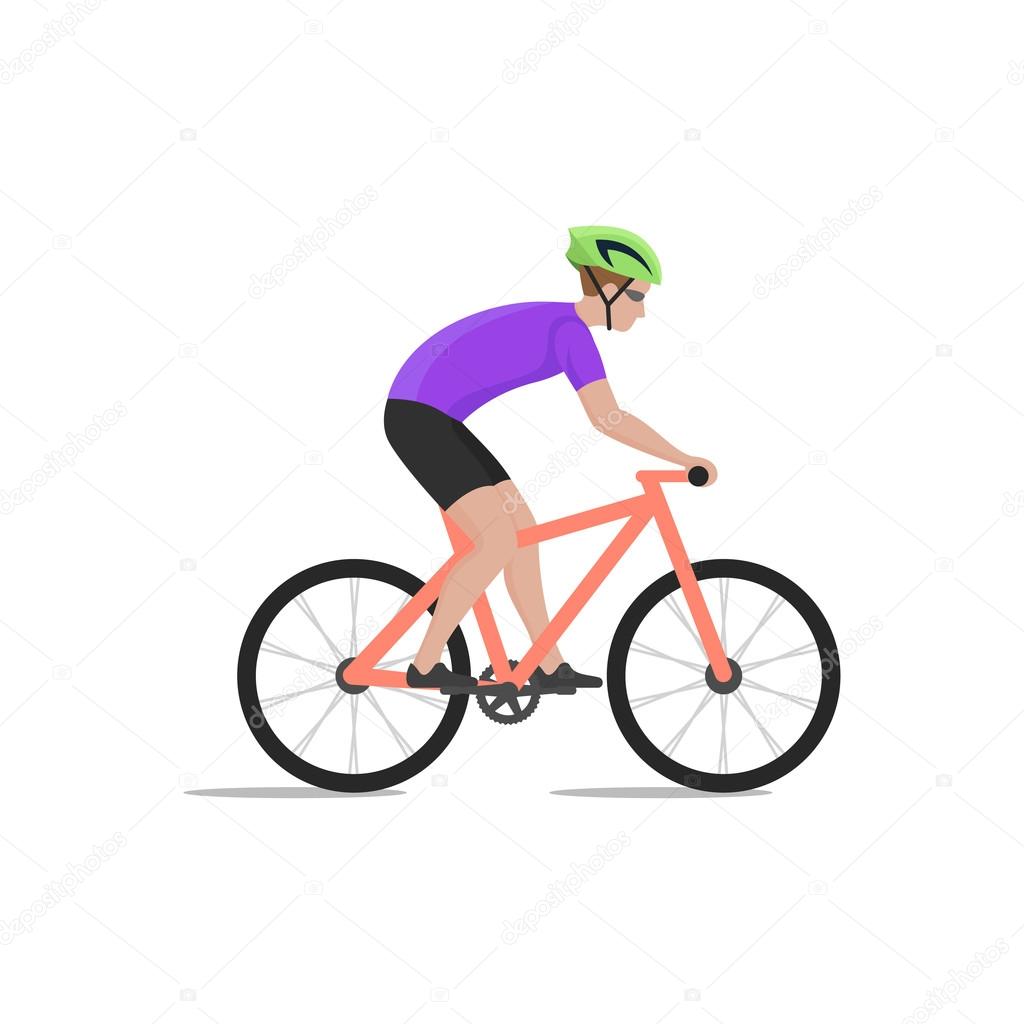 Illustration of cyclist on bike; biker and bicycling.
