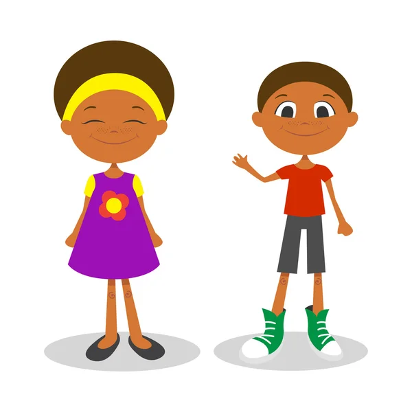 Ilustración vectorial de feliz joven afro-americano niño y niña — Vector de stock