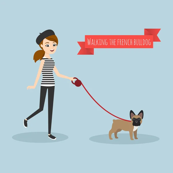 Ilustracja wektorowa młodej dziewczyny spaceru z psem — Wektor stockowy