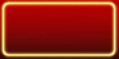 Kırmızı arkaplanda parlayan neon ışık efekti çerçevesi. Şablon tasarımı.