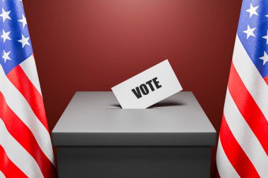 Oy sandığı ve demokrasi için ulusal bayraklı 3 boyutlu sahne.
