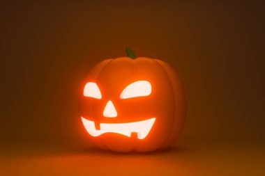 Classic carved halloween pumpkin with light inside 3d render.