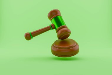 Hukuki ve müzayede teması için tahta bir çekicin 3 boyutlu çizimi.