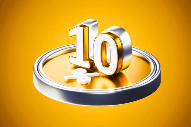 Krom tabanında 10 gösteren 3d yıldönümü veya sıralama sembolü.