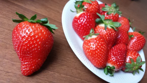 Erdbeeren auf einem weißen Teller — Stockfoto