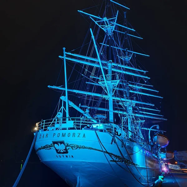 Gdynia Polónia Novembro 2020 Navio Vela Polaco Dar Pomorza Noite — Fotografia de Stock