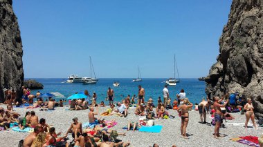 Sa Calobra, Mallorca 21 Haziran 2018 - Platja de Torrent de Pareis Beach, Sa Calobra, Majorca, Balear Adaları, İspanya, Avrupa.