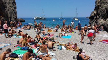 Sa Calobra, Mallorca 21 Haziran 2018 - Platja de Torrent de Pareis Beach, Sa Calobra, Majorca, Balear Adaları, İspanya, Avrupa.