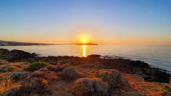 Bunter Sonnenuntergang Über Dem Wasser Auf Kreta Griechenland — Stockfoto