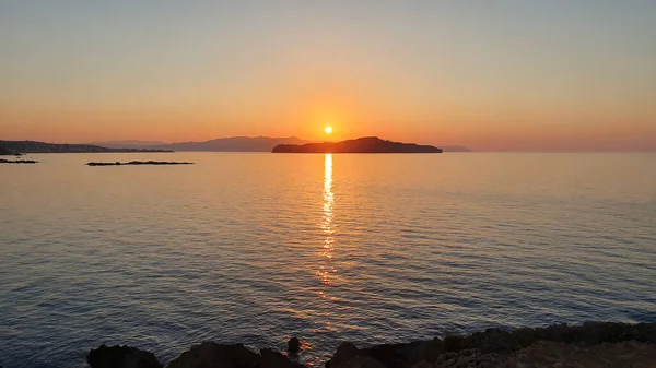 Tramonto Colorato Sull Acqua Creta Grecia — Foto Stock