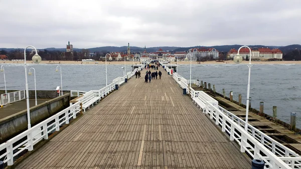 Sopot Польща Січня 2021 Pier Сопоті Польща Люди Ходять Пірсу — стокове фото