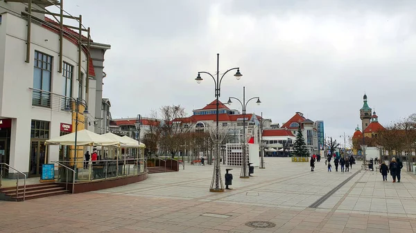 Sopot Polônia Janeiro 2021 Dom Zdrojowy Mercado Rua Monte Cassino — Fotografia de Stock