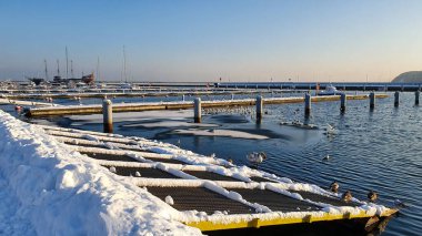Polonya 'nın Gdynia şehrinde kış mevsiminde boş marina