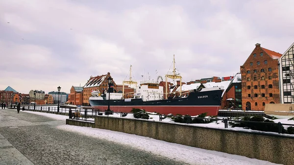 Gdaňsk Polsko Února 2021 Muzejní Nákladní Loď Soldek Kotvila Břehu — Stock fotografie