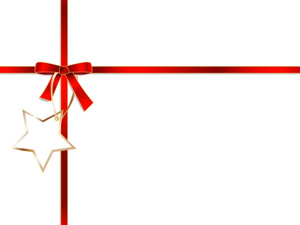 Arco de cinta de regalo rojo con insignia de estrella dorada — Vector de stock