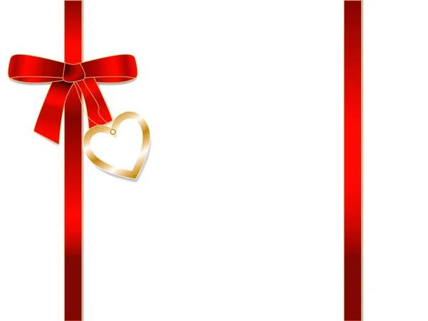 Красный подарок лента лук с золотым значком сердца — стоковый вектор