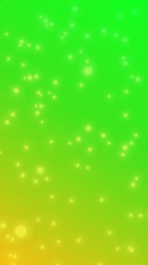 Canlı ve soyut bir arkaplan, sayısız küçük, parlak parlayan parçacık ya da bokeh ışıklarını barındırır, parlak yeşilden sıcak sarıya geçiş yapan düz dikey bir gradyan üzerinde ustaca hareket eder.