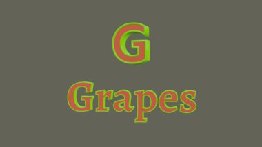 Üç boyutlu karakterler G ve Üzüm salınımlı bir döngüde, turuncu ve yeşil renkte, çocukların eğitim ve öğrenimlerini kavramlaştırıyor. 3B görüntüleme