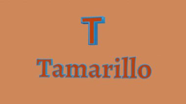 Üç boyutlu canlı T ve Tamarillo harfi, turuncu ve mavi zıt renk şeması, çocukların eğitim içeriği için hipnotik titreşim hareketi. 3B görüntüleme