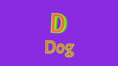 3 boyutlu D harfi ve mor bir arka planda yüzen köpek.