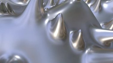 Dalgalar gibi hareket eden metal çivilerle soyut bir animasyon arka planı. Yüzeyin keskin, sivri yansımalı bir krom dokusu var.. 