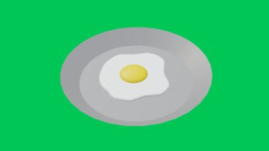 Yeşil Ekranda Beyaz Tabakta 3 Boyutlu Kızarmış Yumurta