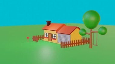 3D Canlı Ev Mavi Arkaplanlı Hızlı Dönme