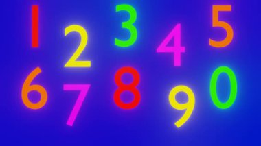 Renkli Parlayan Numaralar 0-9 Mavi Arkaplanda Devam Ediyor
