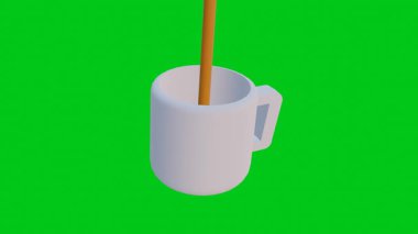 Yeşil Ekranda Kupaya 3 Boyutlu Kahve Dökülüyor