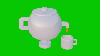 3 Boyutlu Çaydanlık Yeşil Ekranda Bir Kupaya Kahve Döküyor