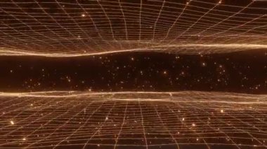 Karanlık uzayda yüzen parçacıklar ile soyut parlayan çizgi arkaplanı