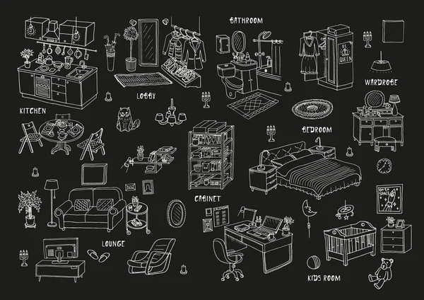 Doodle conjunto de interior diferente —  Vetores de Stock